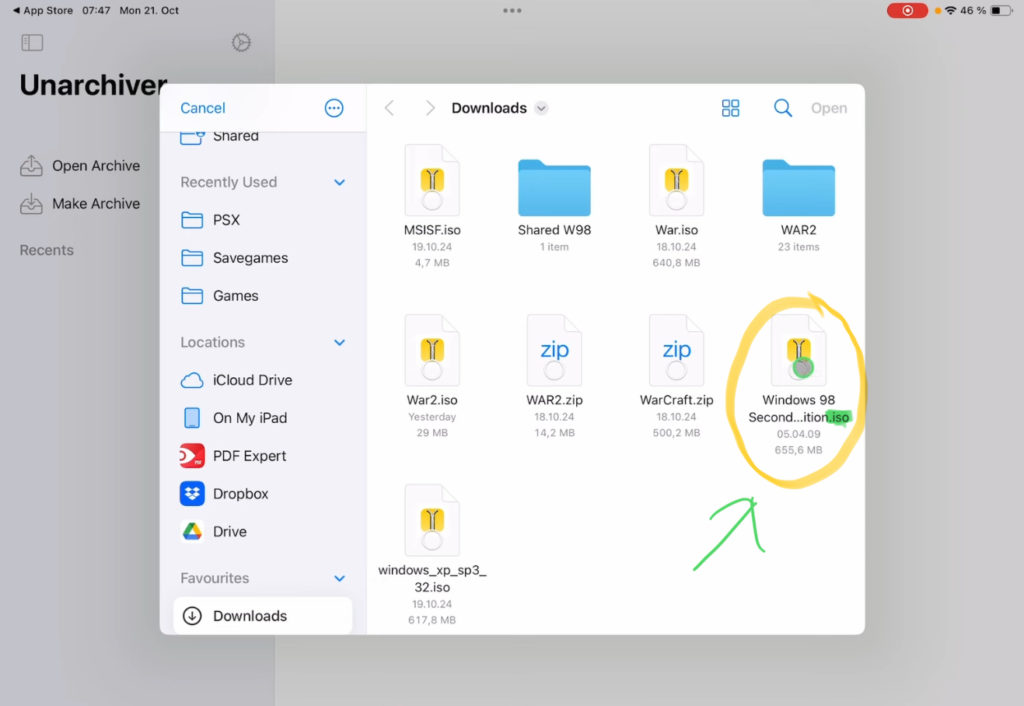 When you open an ISO File navigate to the ISO File you want to open. In my example i select the Windows 98 ISO File.