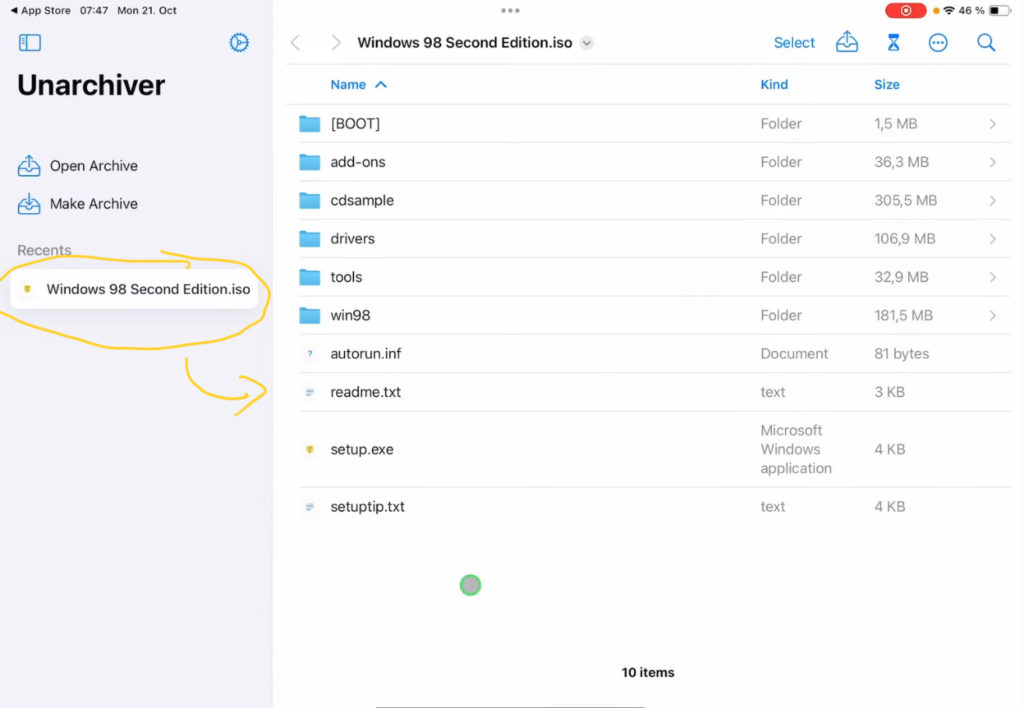Then you see your ISO on the left side and all the Files on the right. From here you can share, open what ever you like to do with these files.