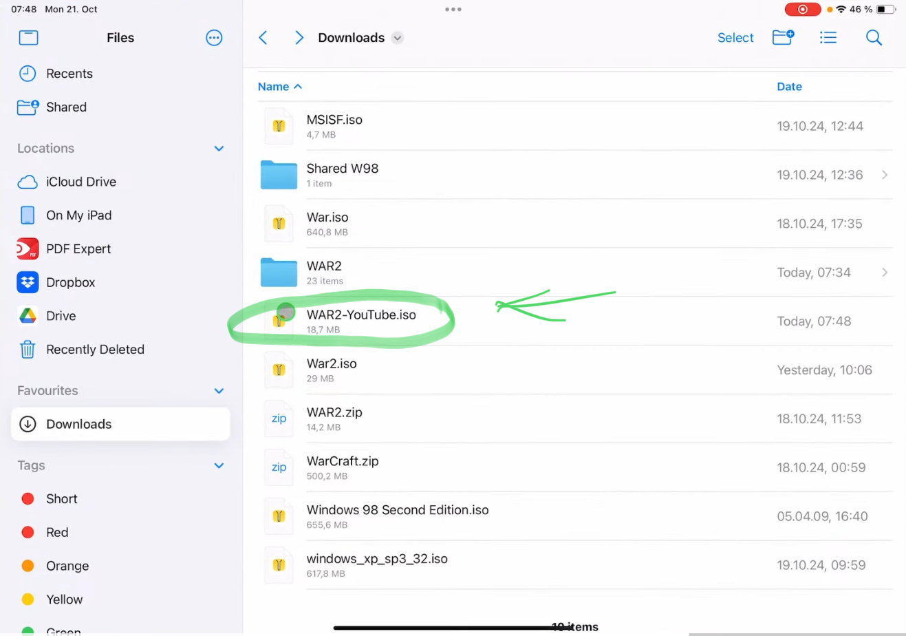 When we open the iPad Files App and go to the location of the ISO File we can see it successfully created the ISO File.