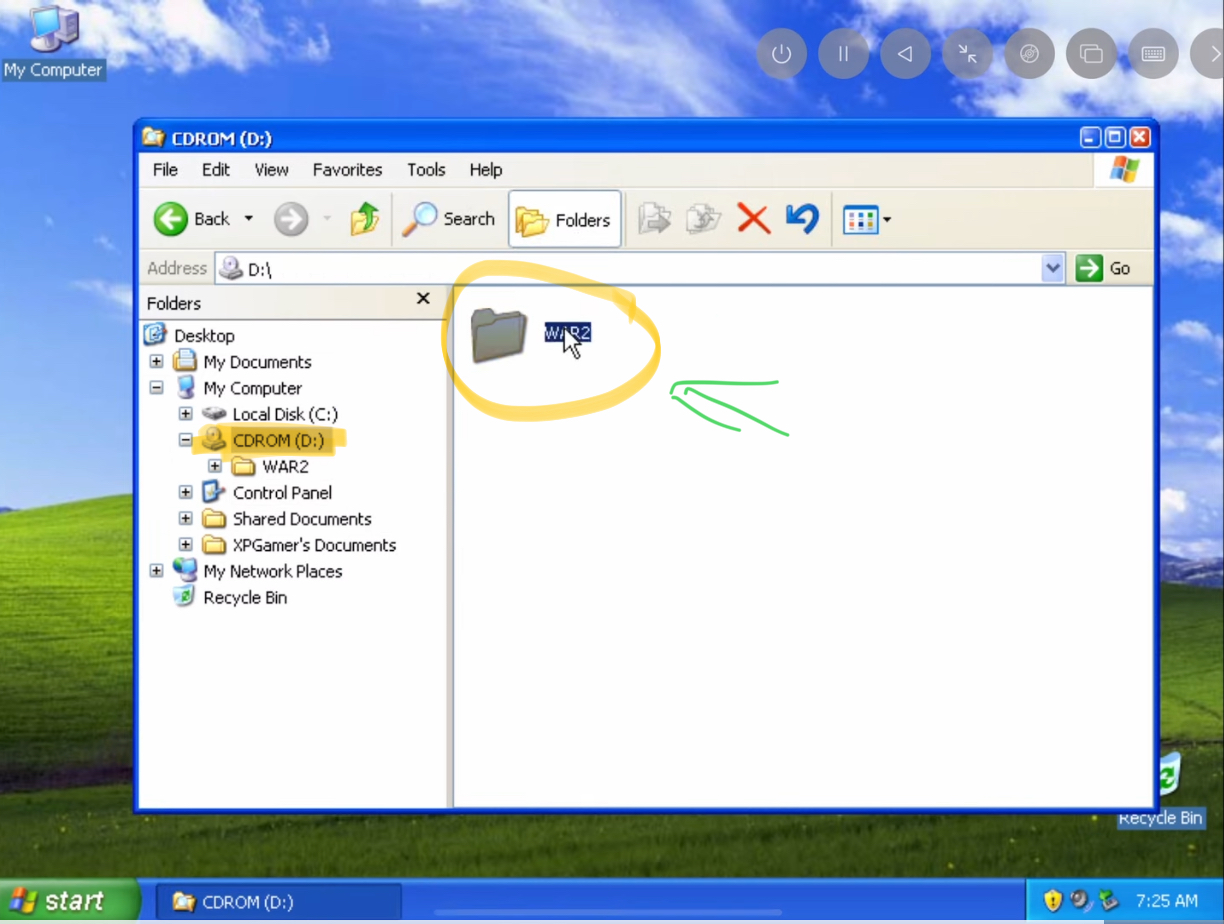 And now under the CD ROM drive i see the Folder WAR2 and all the files inside.
