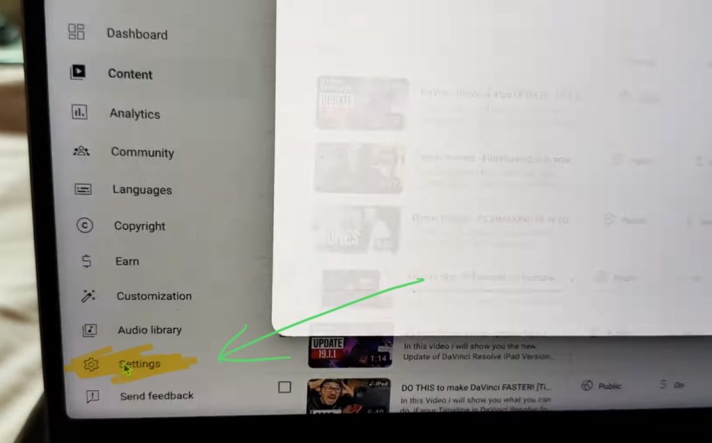 In the YouTube Studio (only works on Desktop not the App) open the Settings.