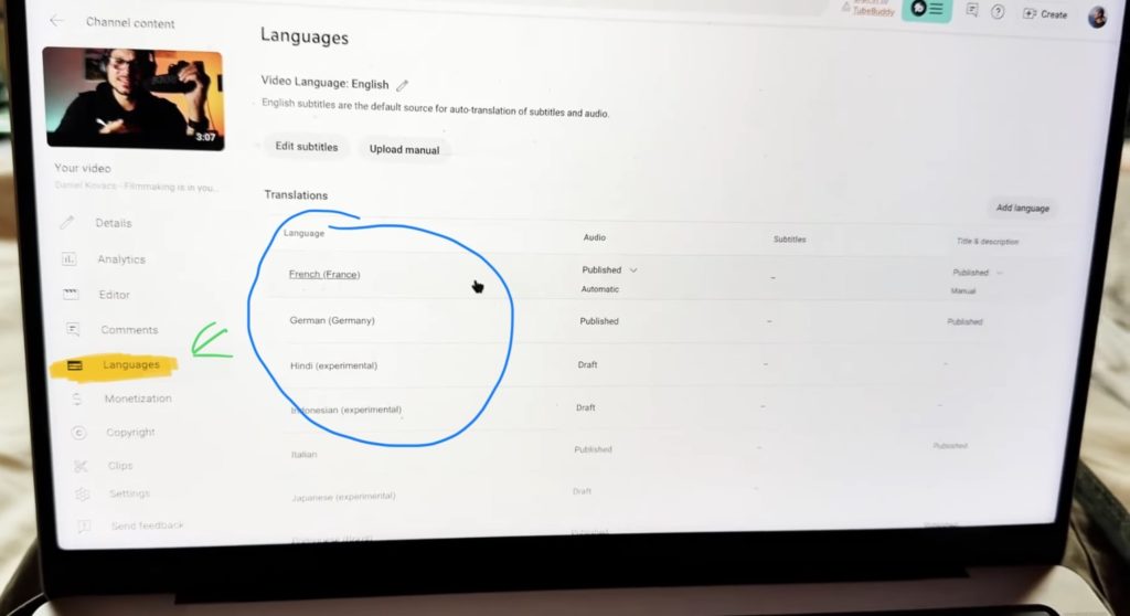Open the “Languages”. Here you will see all Subtitles and Dubbing Languages.