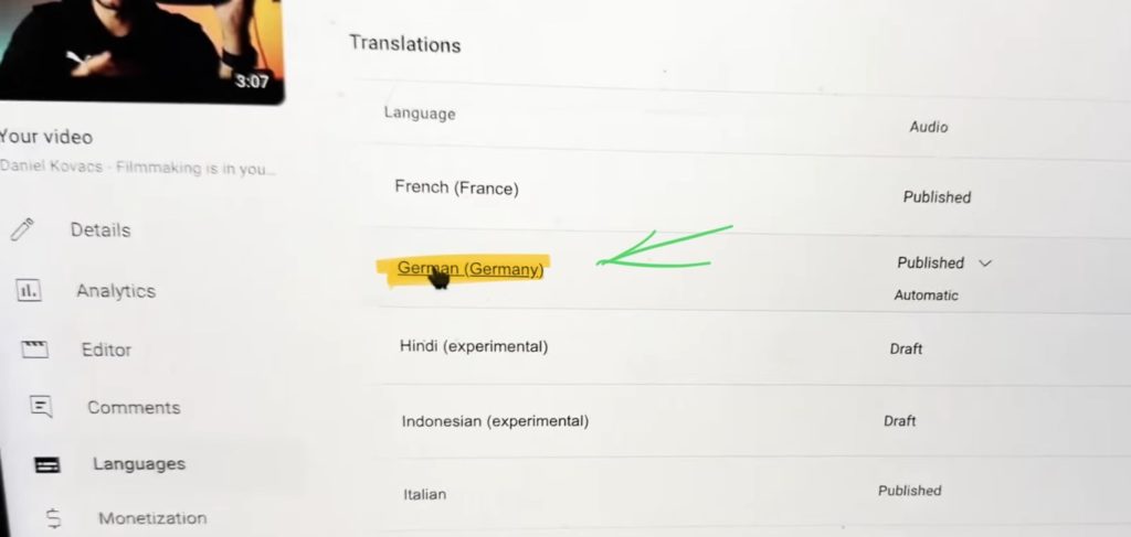 Click on the Language you want to delete.