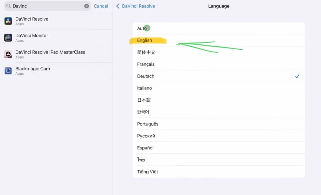 Select the Language you want and restart DVR for iPad. I recommend to keep it on English.