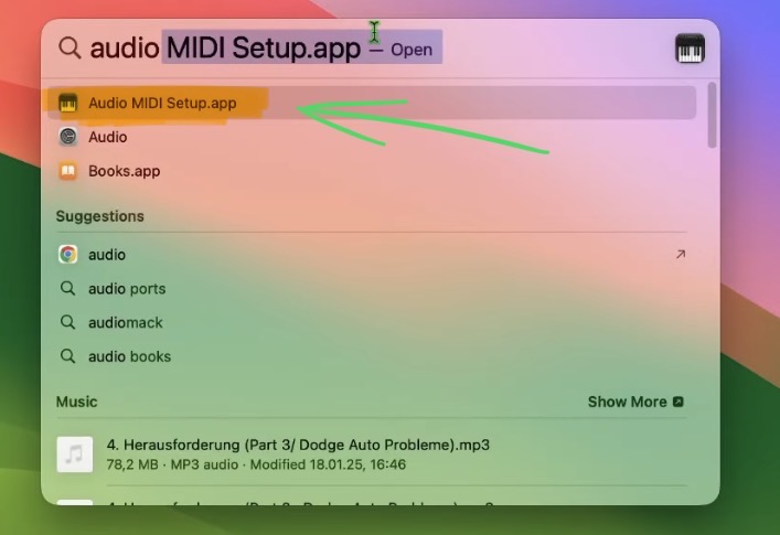 Search for the Audio Midi Setup