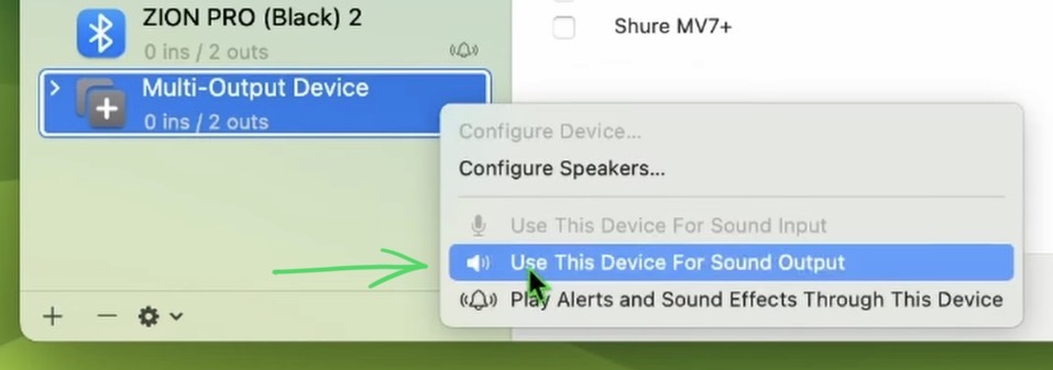 Step 4: To change the Audio Output to the new Multi-Device we just created right click on it and select “Use This Device For Sound Output”.