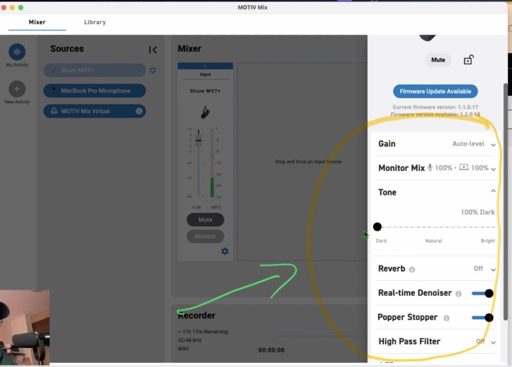 Here you can change alot of the settings. Like Gain, Tone, Reverb, Denoiser, Popper Stopper and High Pass Filter.