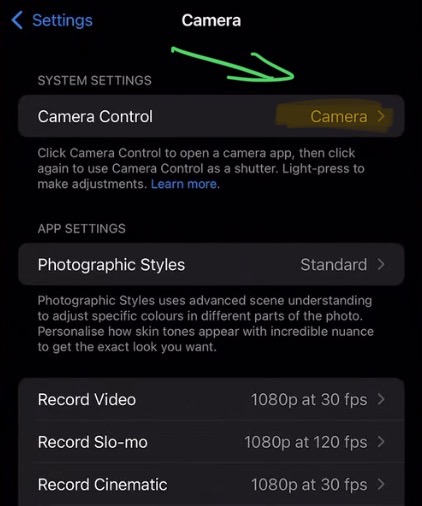 On Top you see the Camera Control. Click on that.