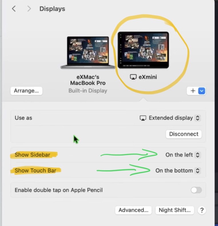 Here you can change the settings for "Show Sidebar" and "Show Touch Bar".