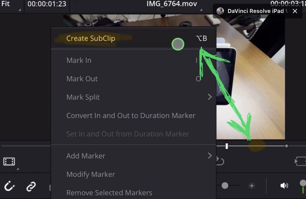 Right Click on the selection and choose “Create SubClip”.
