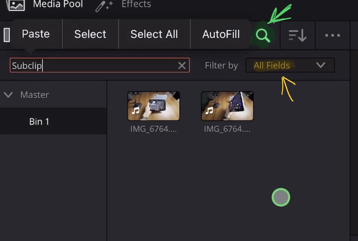 You can also filter the media pool to only show the SubClip you created.