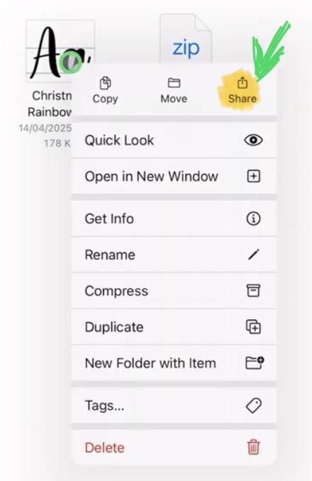 Right click (longer press) and click on share.