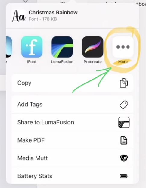 If AnyFont does not show up in the Quick Selections swipe all the way to the right and click on More.