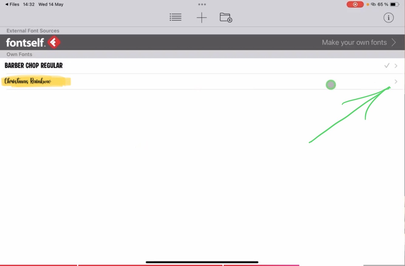 This will open the new Font in AnyFont and add it to the AnyFont Fonts List. Click on the new Font.