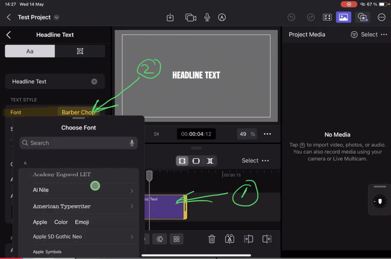In FCP select a Text Clip and open the Inspector. Here you can change the Fonts.