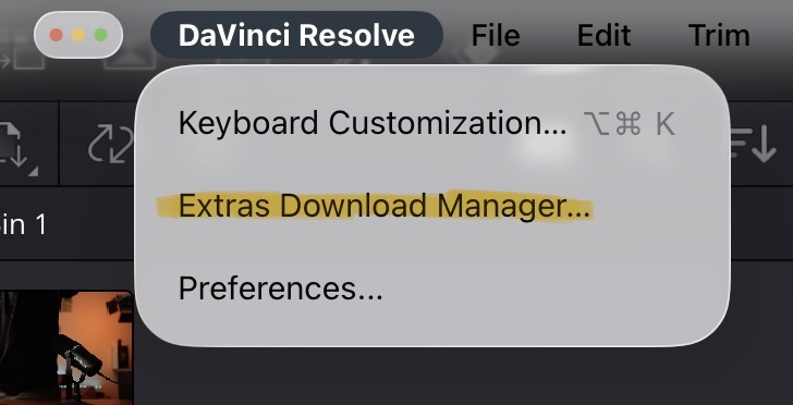 On the iPad since iPadOS26 you can open the Extras Download Manager from the Menu. Click on the first "DaVinci Resolve" and choose the "Extras Download Manager...".