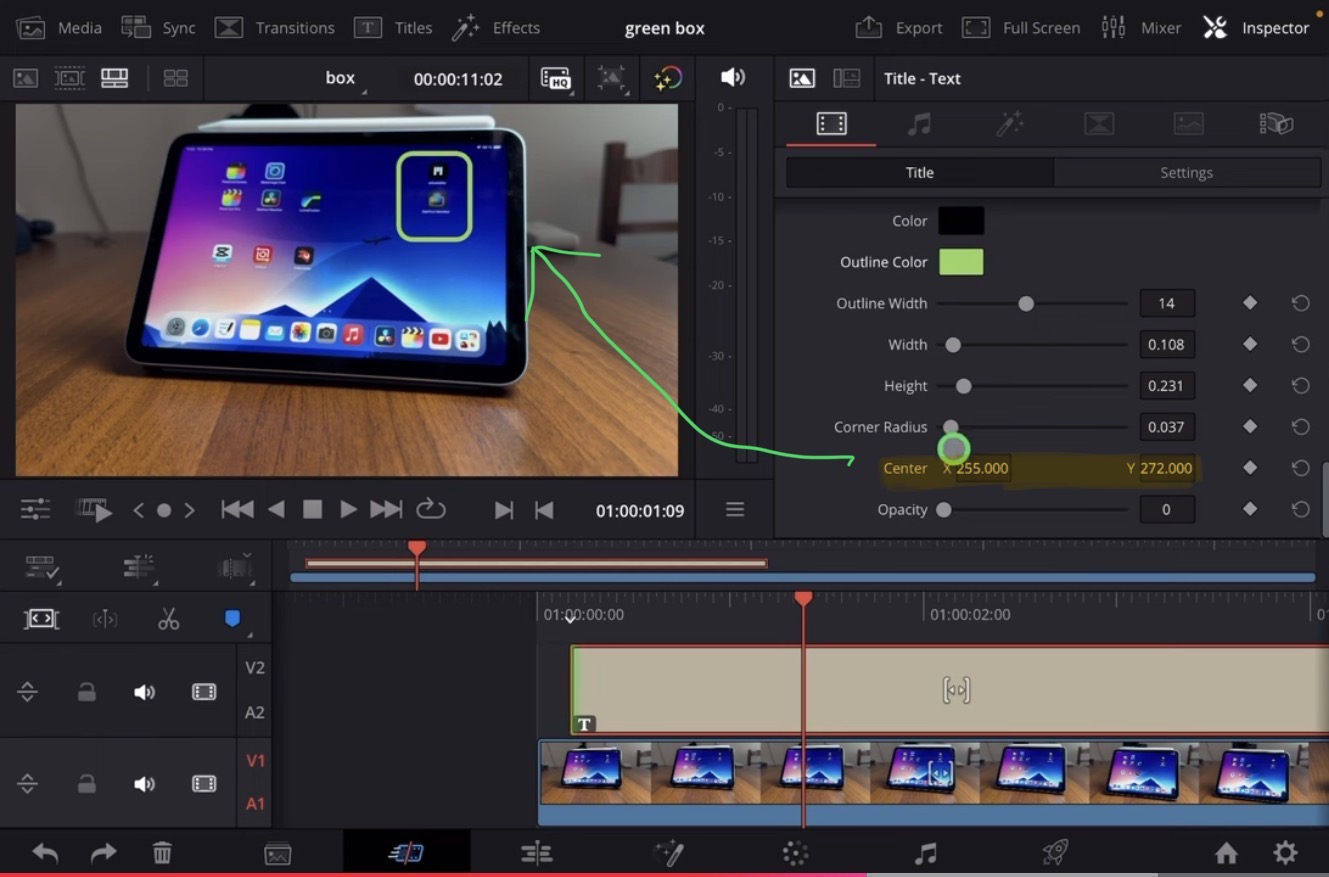 To change the box size use “With” and “Hight”. To change the position use “x” and “y”.