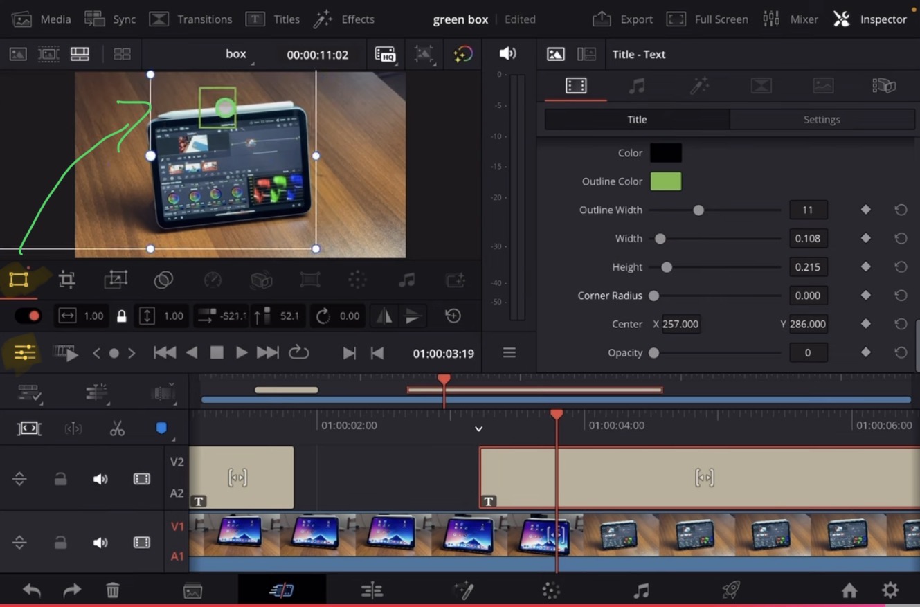Another way to change the position fast is to create a copy of the text clip and under the viewer click on the advanced tools. While in the transform tool you can simply click and drag in the viewer to change the position.