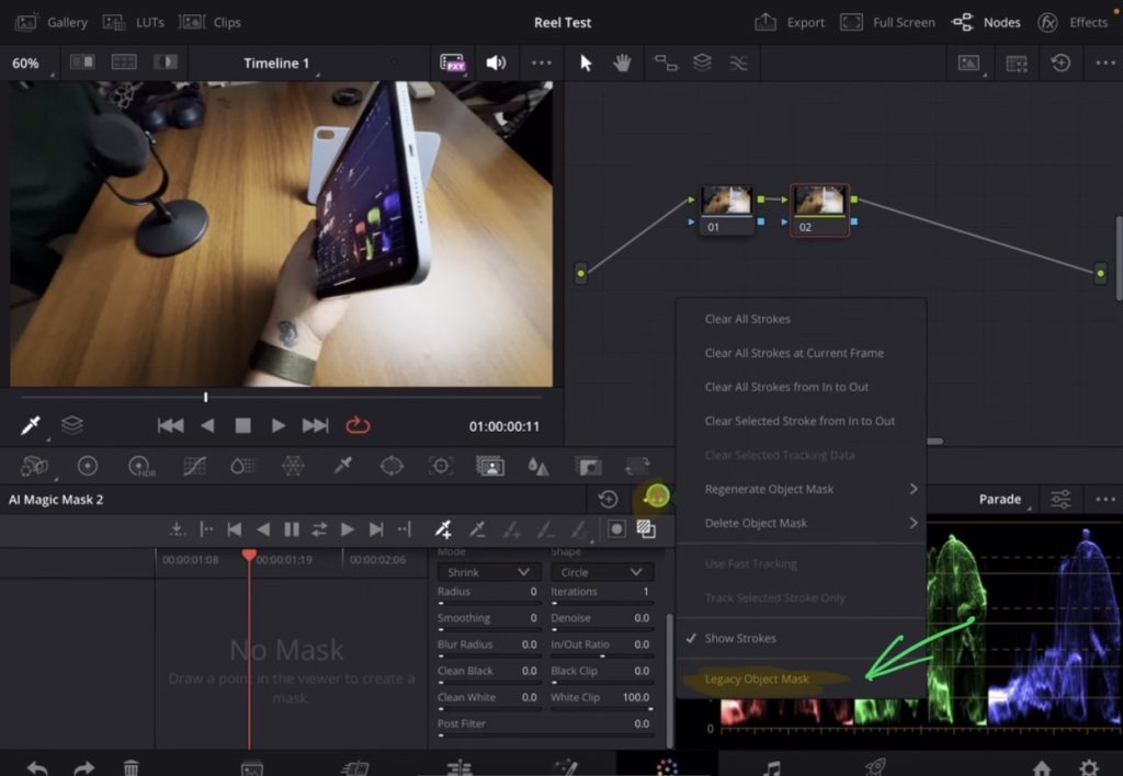 To change back to Magic Mask V.1 you can klick the three dots and select "Legacy Object Mask".