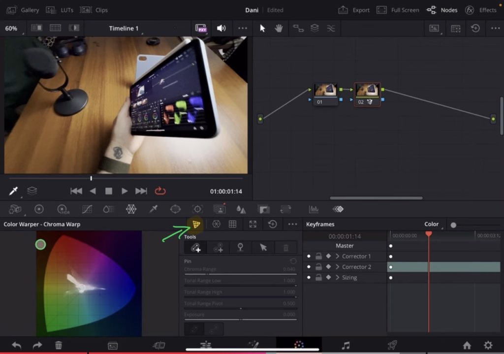 To see the new Chroma Warper Tool click on the icon to the left from the original warper.