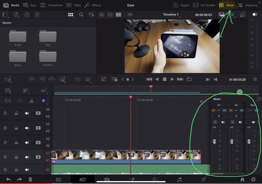 Since the release of DVR for iPad we always had the Mixer icon in the top right. But it always opened an empty window (It still is empty in the EDIT PAGE and FAIRLIGHT PAGE).
