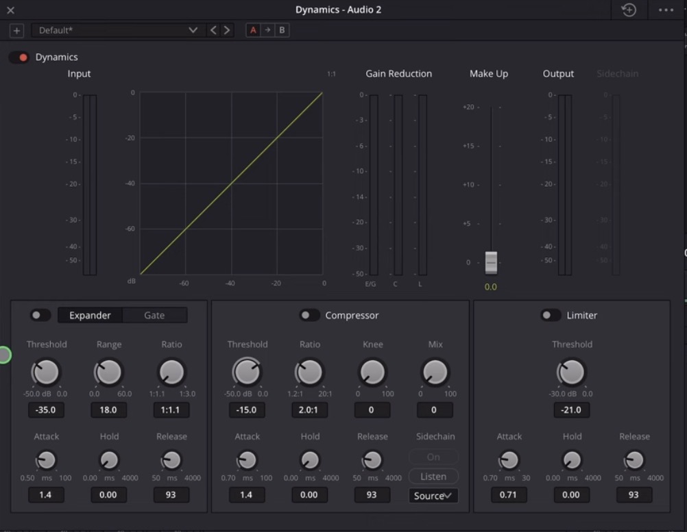 In the Dynamics Audio Effect Window you will find effects like a Limiter and a Compressor. And all the changes you do here will only be applied to the selected Audio Track.