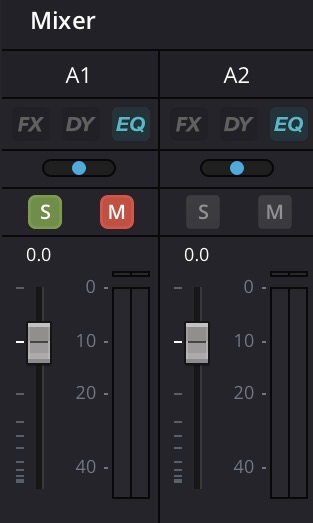 On top of the Volume sliders you can single an Audio Track with the "S" button ore mute it with the "M" Button. You can also change the Pan from left to right side.