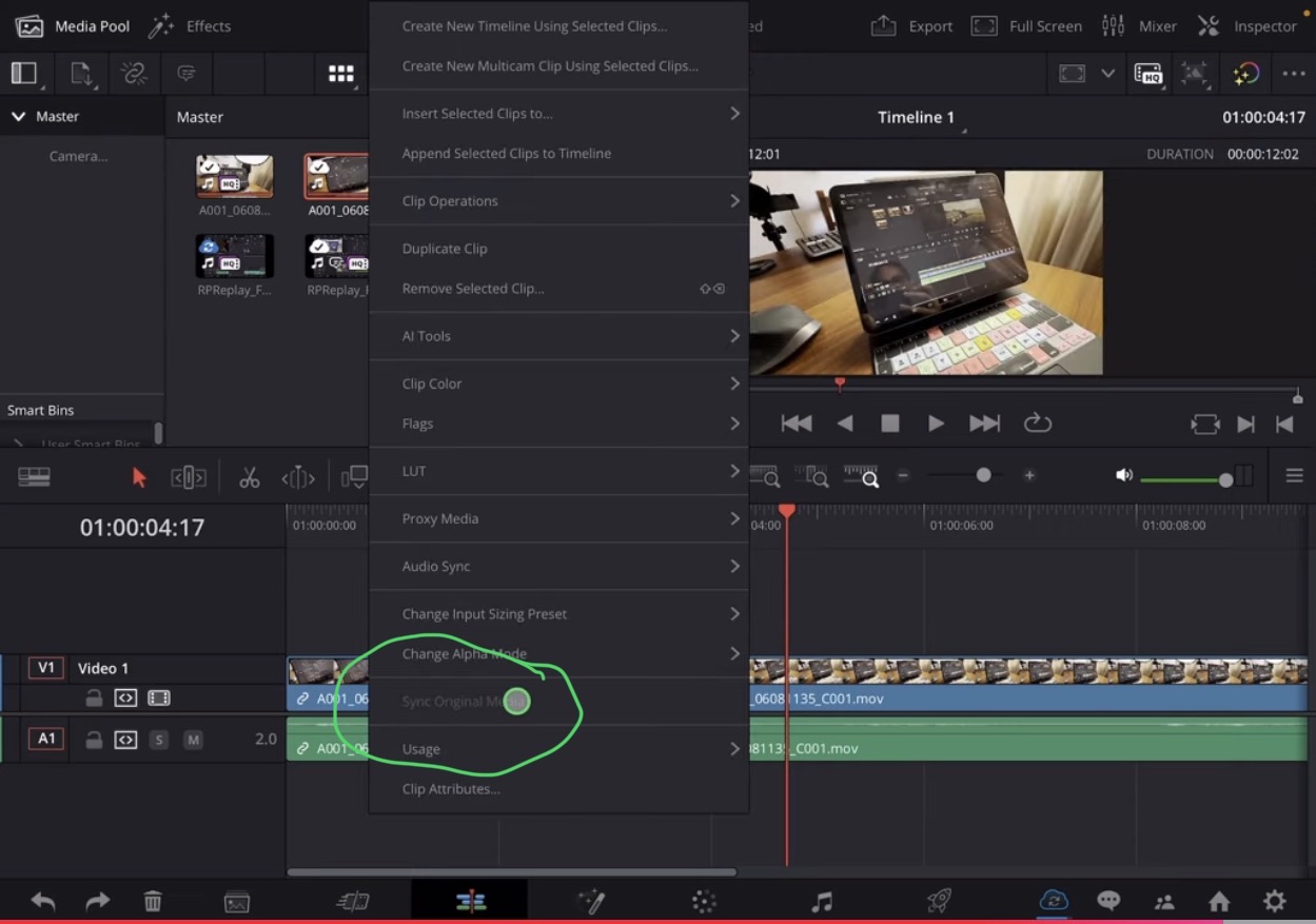 I shoot a video from my iPhone via Blackmagic Camera App that created an Original and a Proxy and uploaded both to the Blackmagic Cloud. On my iPad i only downloaded the Proxy File using the BM Cloud Project. However DVR does not understand that this is the Proxy file, yet. So if i want to download the Original with the new right click "Sync Original Media" option, the Feature is greyed out.