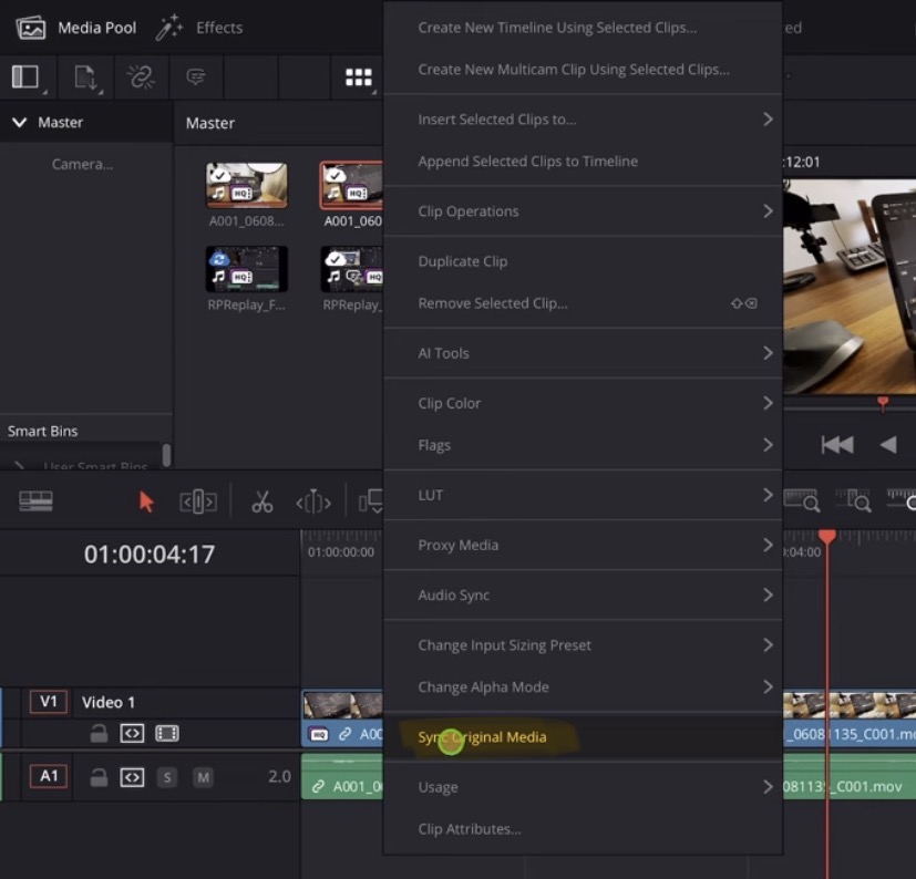 And to get the Originals from the Cloud i can now right click on that file and the Feature "Sync Original Media" is available to click.