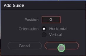 In this window you can change where the guide should be placed. Horizontal or Vertical and the Position 0 is exactly in the middle.