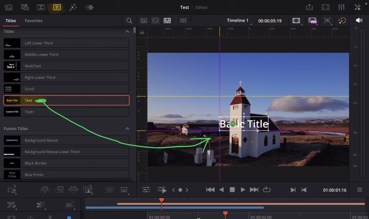 Guides are not just for you to see eye lines, or rule of thirds or what ever you like to guide. You can use guides for alignment. Like simply drag & drop a title into the viewer and change the position by aligning the title to the guides.
