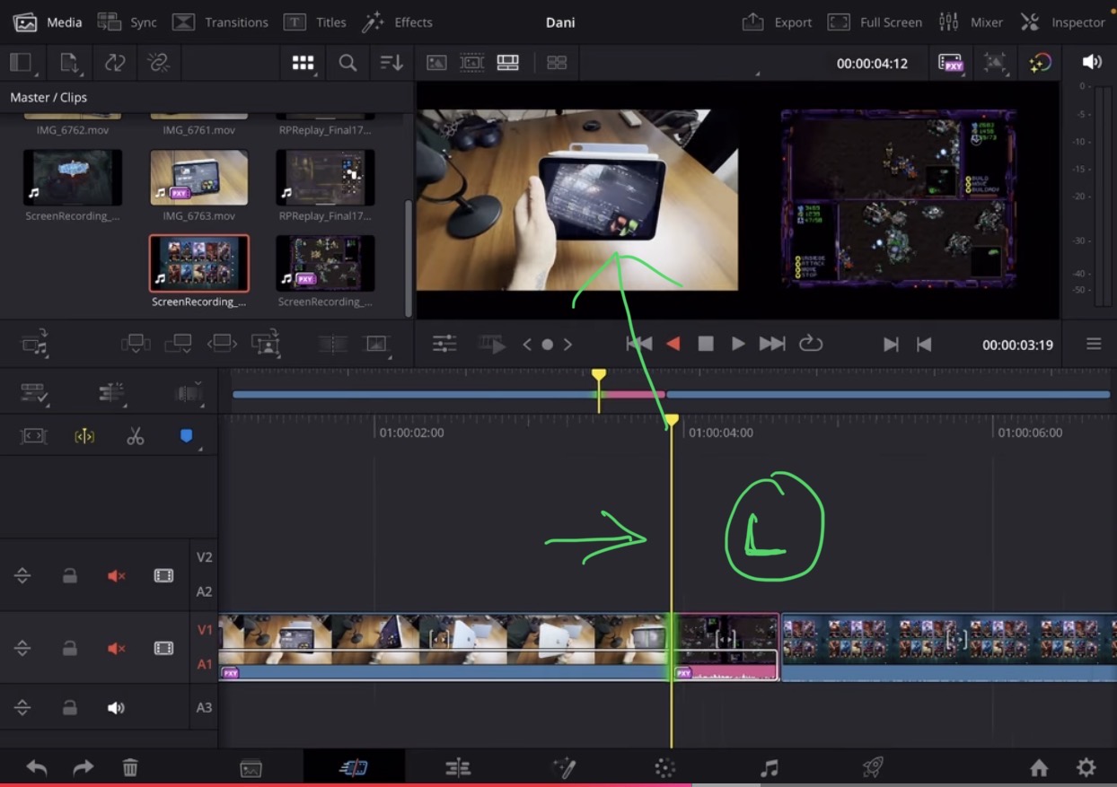 If you select an edit point like for example in this screenshot i selected the middle of two clips indicated by the green line and now i use the J,K,L Buttons while in the Dynamic Trimming Mode i can change the Edit Point while previewing the Timeline.