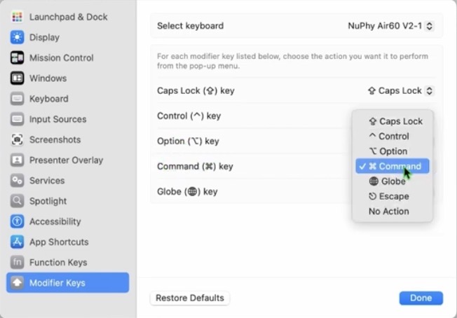 In this window, you can modify what the keys should do.