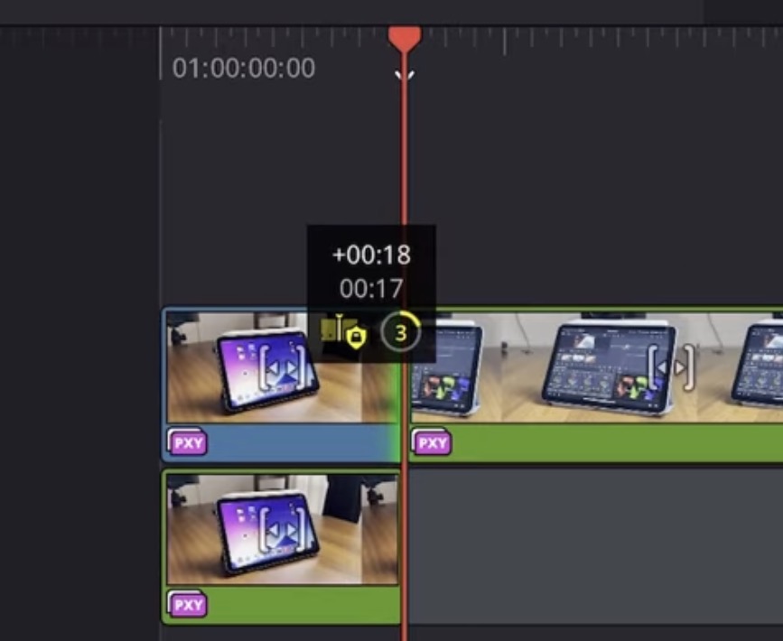 Beim Ziehen eines Clips mit aktiviertem Safe Edit Modus erscheint ein Countdown von 3, 2, 1, bevor du den nächsten Clip überschreiben kannst