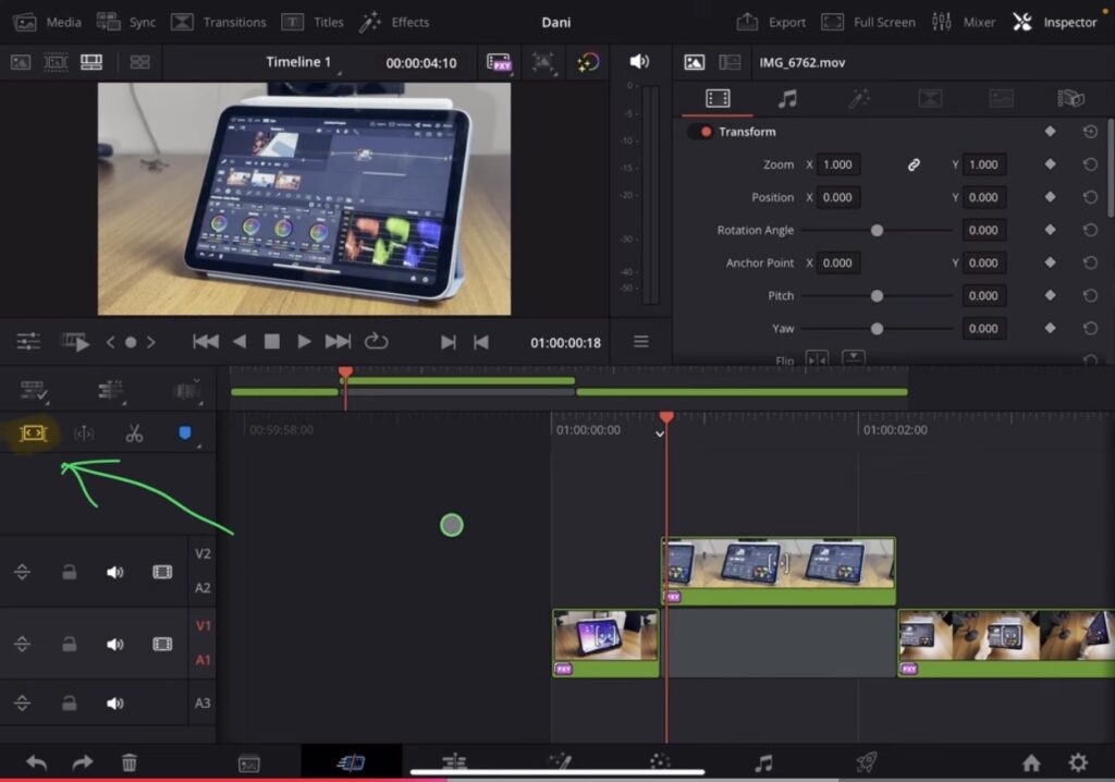 Das Magnetic Timeline Symbol in der Cut Page aktiviert den Ripple Trimming Modus