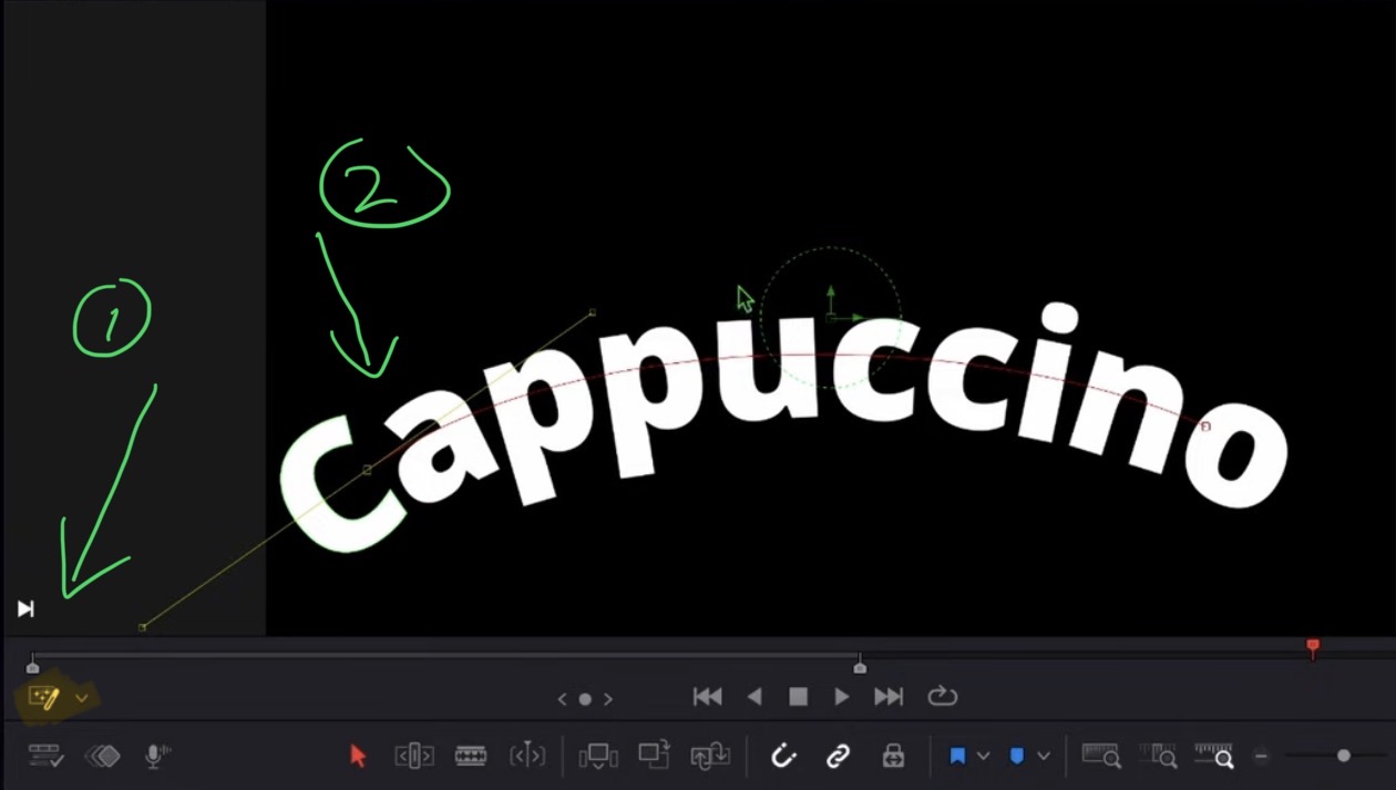 Du kannst die Pfadlinie und die Kontrollpunkte im Viewer sehen und die Linie auf dem Bildschirm zeichnen.