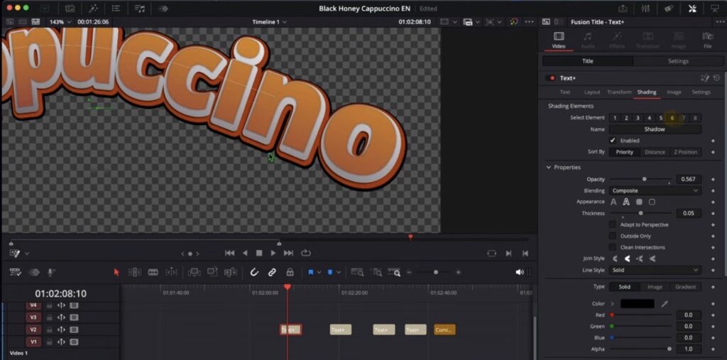 Der fertige Comic-Style 3D-Text mit allen sechs Shading-Ebenen: Gradient Fill, Shadow Outline, Depth, Red Outline, Black Outline und Shadow.