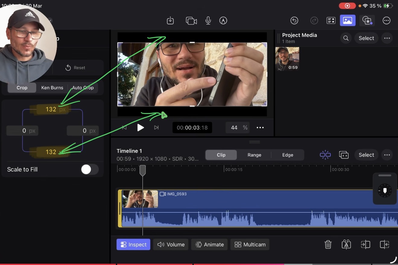 Gib die Pixelanzahl für oben und unten ein, die du für dein Video brauchst.