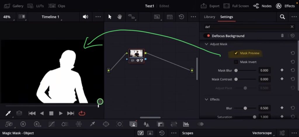 Mit eingeschalteter Mask Preview kannst du die Mask Einstellungen ändern.
