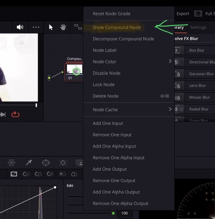 Right click on a Compound Node and select "Show Compound Node" to see all nodes inside. You can also simply double click on the Compound Node to open it.