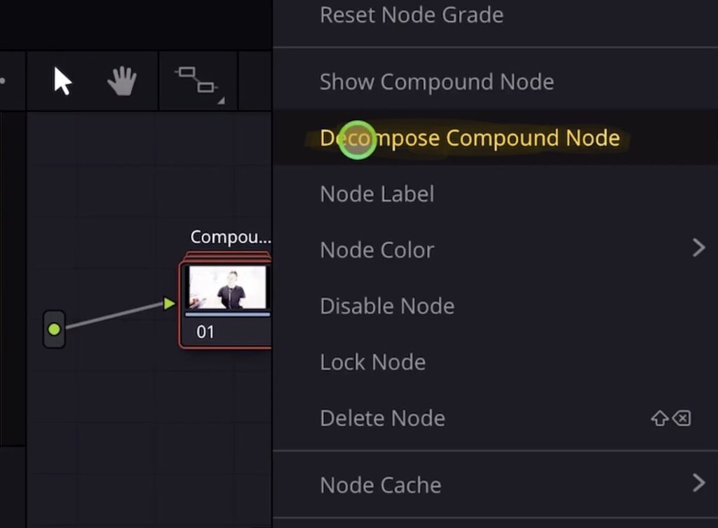 Right click on the Compound Node and select "Decompose Compound Node" to bring back all individual nodes into the main Node Tree.