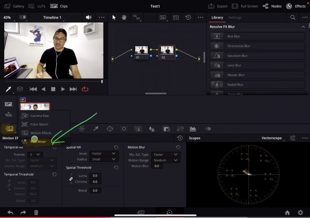 Right click on the first Icon in the Color Page to access the RGB Mixer.