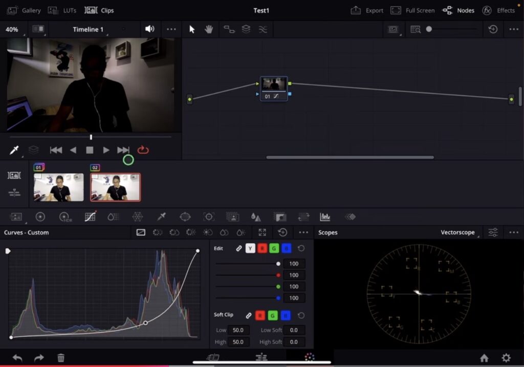Wenn du zum Timeline Node Tree wechselst, siehst du, dass deine Nodes einen blauen Rahmen haben. Alles was du hier änderst, betrifft die gesamte Timeline.