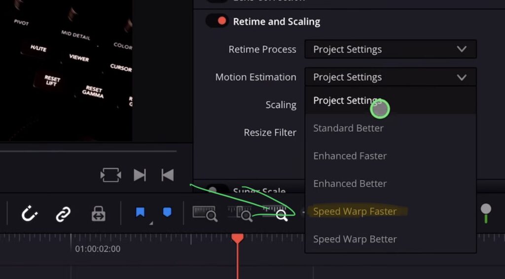 Open the Inspector and go to Retime and Scaling. Change the motion estimation to Speed Warp.