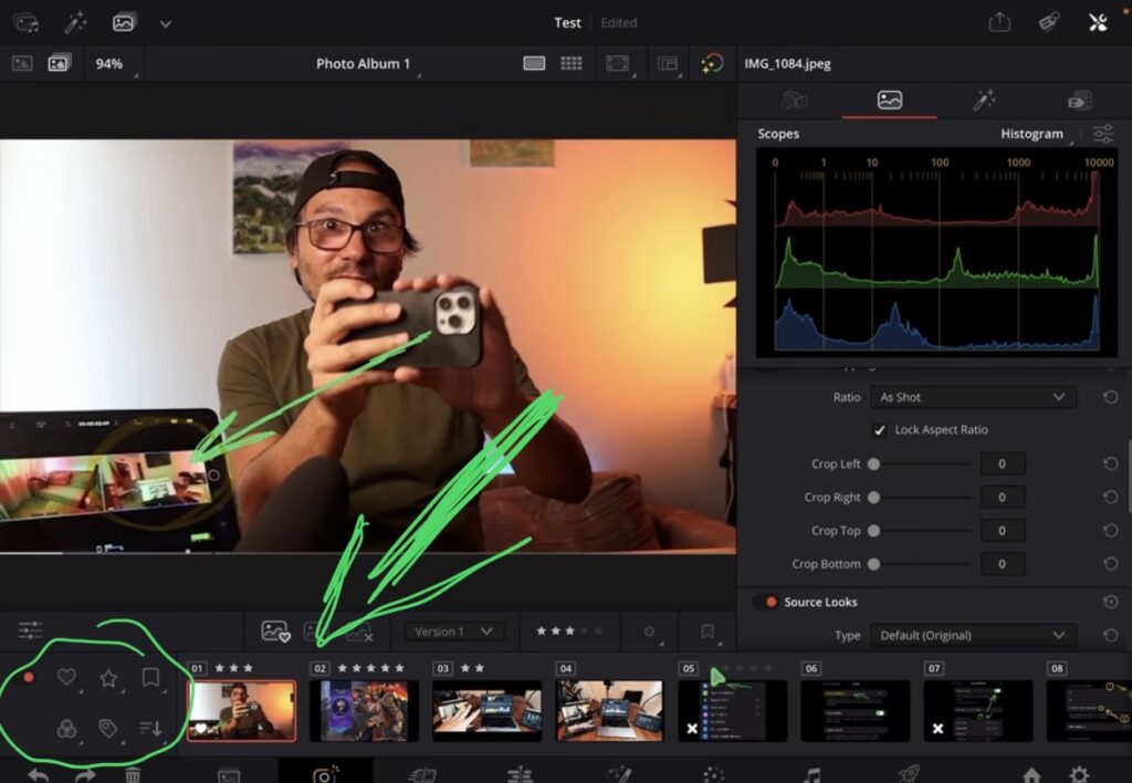 The filter bar lets you show photos by flag, star rating, color label, or keyword. You can filter by any combination of these.