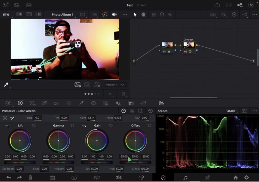 The cool part is that you can also use the Color Page and the Nodes to Edit all of your Photos.