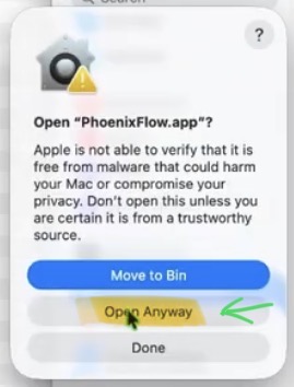 Confirm with "Open Anyway" one more time