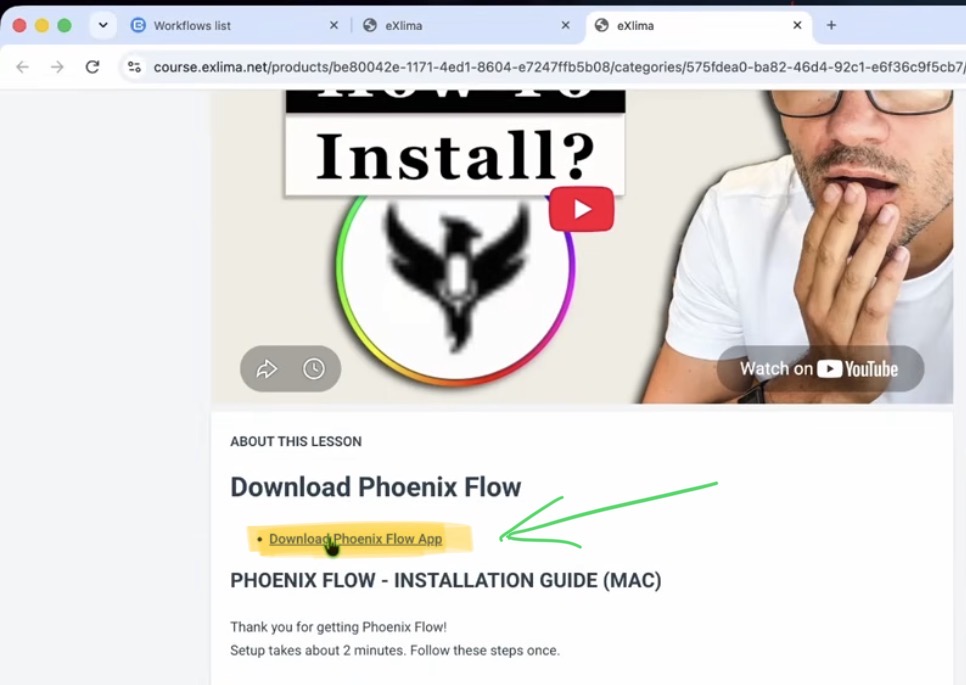 Go to the Phoenix Flow dashboard and click on "Download Phoenix Flow App". This opens the Google Drive folder with all versions and an installation guide.