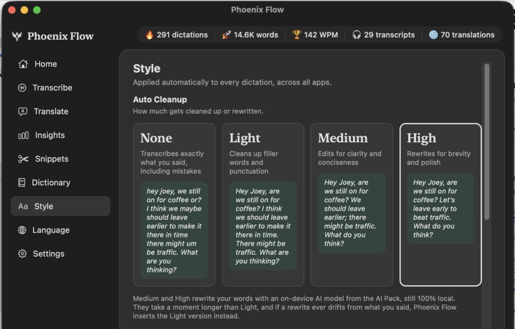 Under Style you can choose the Auto Cleanup level: None, Light, Medium or High. Medium and High use a new and better AI model.
