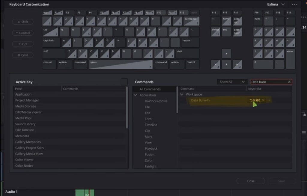 Open the Keyboard Customization (Option + Command + K) and search for "data burn". Under Workspace you will find the feature and you can give it your own shortcut.